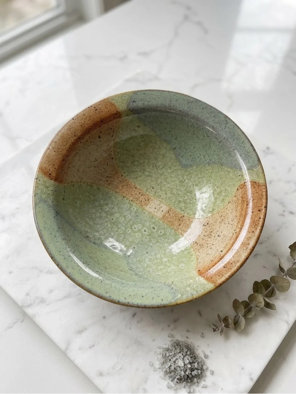 Art Pottery Speckled Ceramic Glazed Handmade 10” Bowl Signed